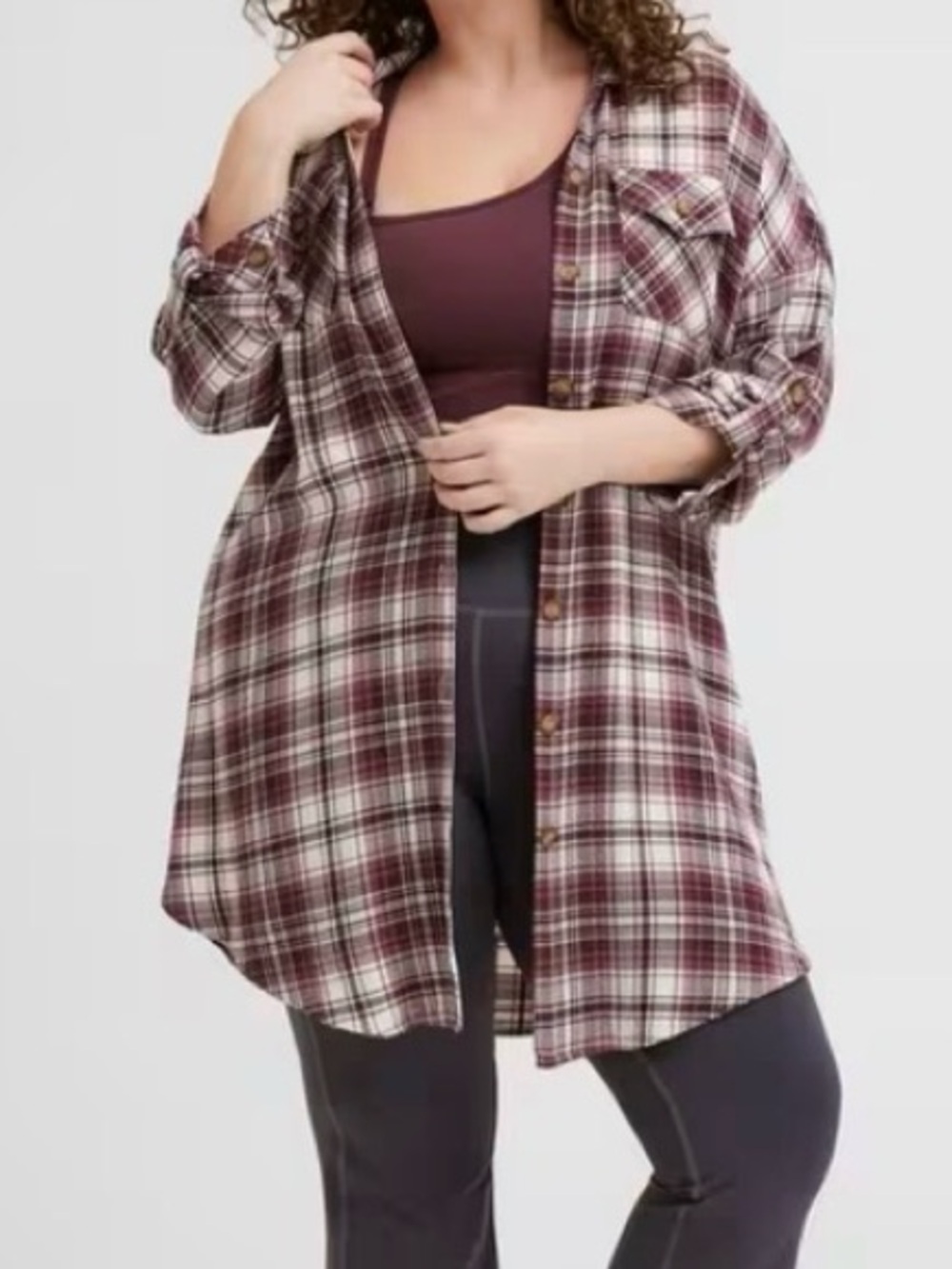 Torrid 1 Plaid Button Down Dress Tunic top flannel Gauze oversized shacket 1x